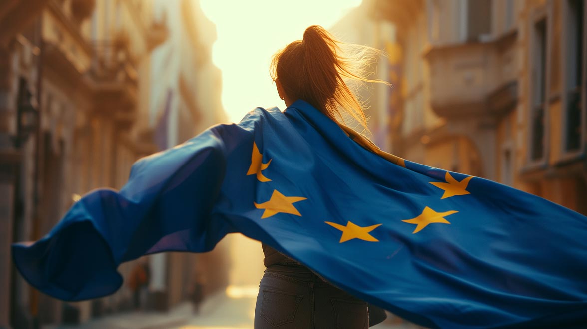 Frau mit EU-Flagge